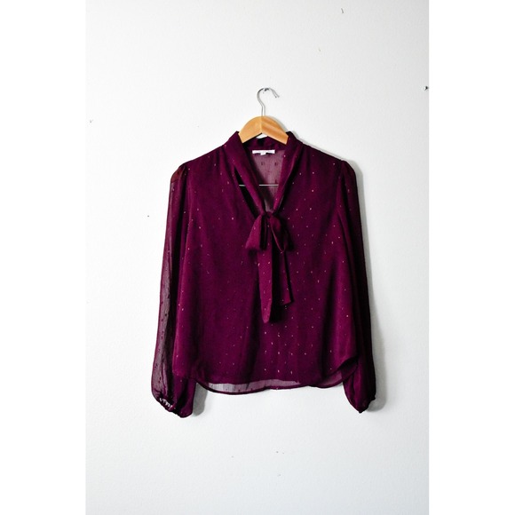 Crescent & Willough Tops - Crescent & Willough Blouse Womens Medium Burgundy Tie Neck Metallic Dot